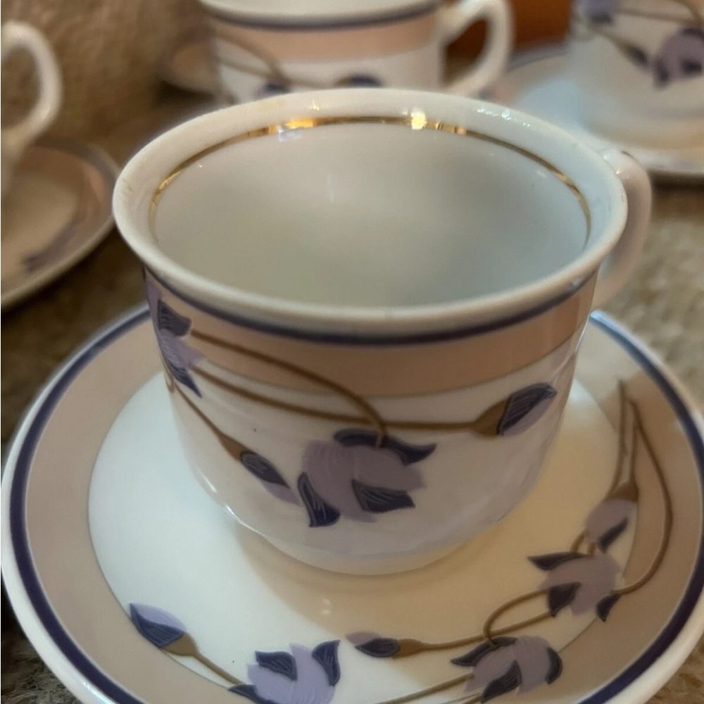 Fena Porzellan Elegant Purple & White Flowers Espresso Cup Set/6 - Picture 3 of 12
